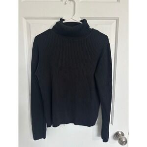 Eddie Bauer Black Ribbed Turtleneck Sweater Womens Size M Cotton Blend